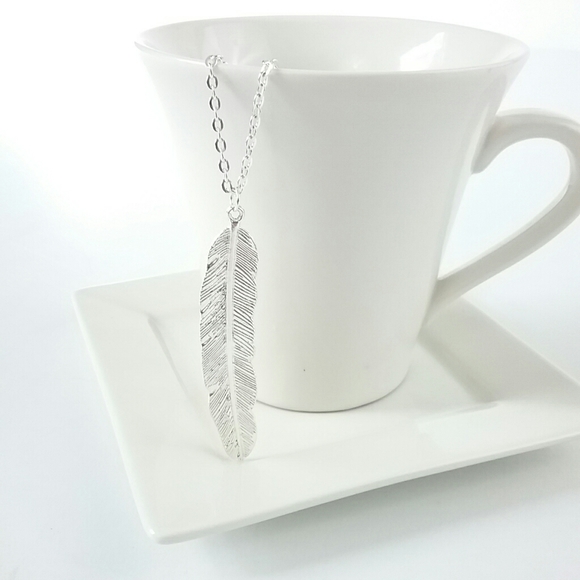 Silver Feather Long Bohemian Necklace - Picture 4 of 9